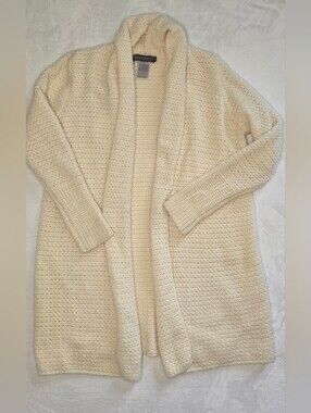 Irelands Eye 100% Virgin Wool Made In Ireland Cream Knit Open Cardigan Swester S